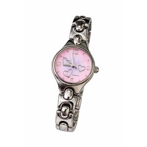 FK Quartz Watch Womens Silver Tone Pink Ombre Heart Dial Stainless Steel